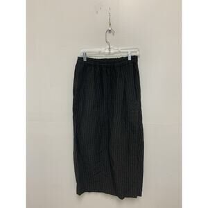 Women’s Vintage Su Zen Black Striped Skirt Linen Blend Size Medium